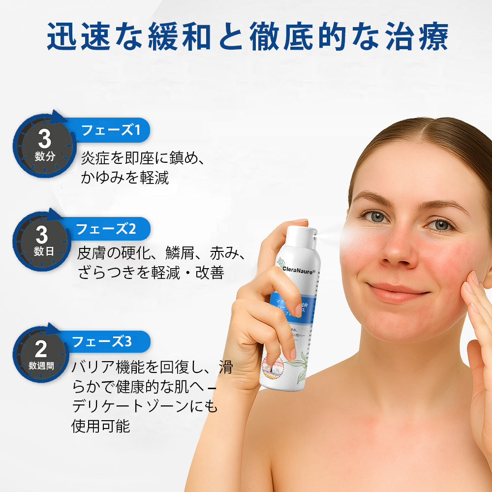 CleraNature® マグネシウムスプレー – かゆみ、赤み、敏感肌の即効リリーフ（デリケートゾーンにも対応）