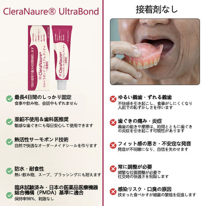 CleraNaure® UltraBond Premium 入れ歯用接着剤 🔥 4日間の臨床試験で証明された、安定した、快適で亜鉛不使用の入れ歯固定 🦷