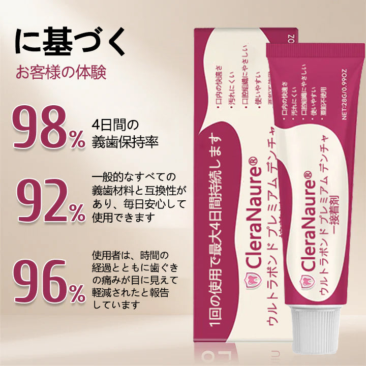 CleraNaure® UltraBond Premium 入れ歯用接着剤 🔥 4日間の臨床試験で証明された、安定した、快適で亜鉛不使用の入れ歯固定 🦷